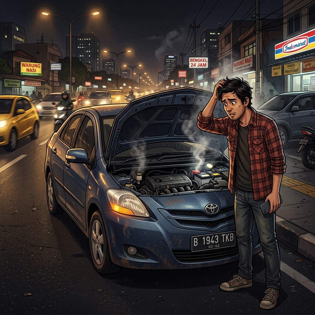 Mobil mogok dengan pengemudi bingung - Layanan Jumper Bandar Aki